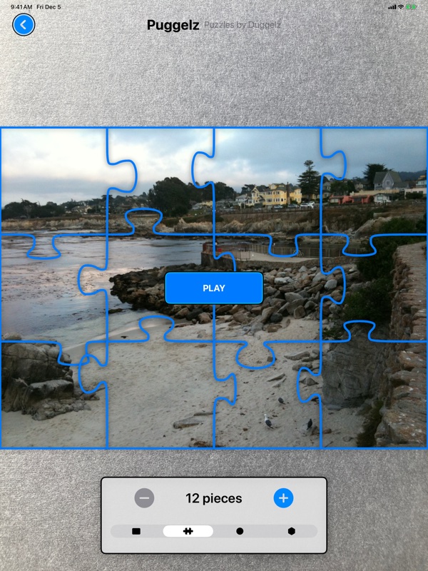 Puggelz difficulty selection screen showing piece count and shape options